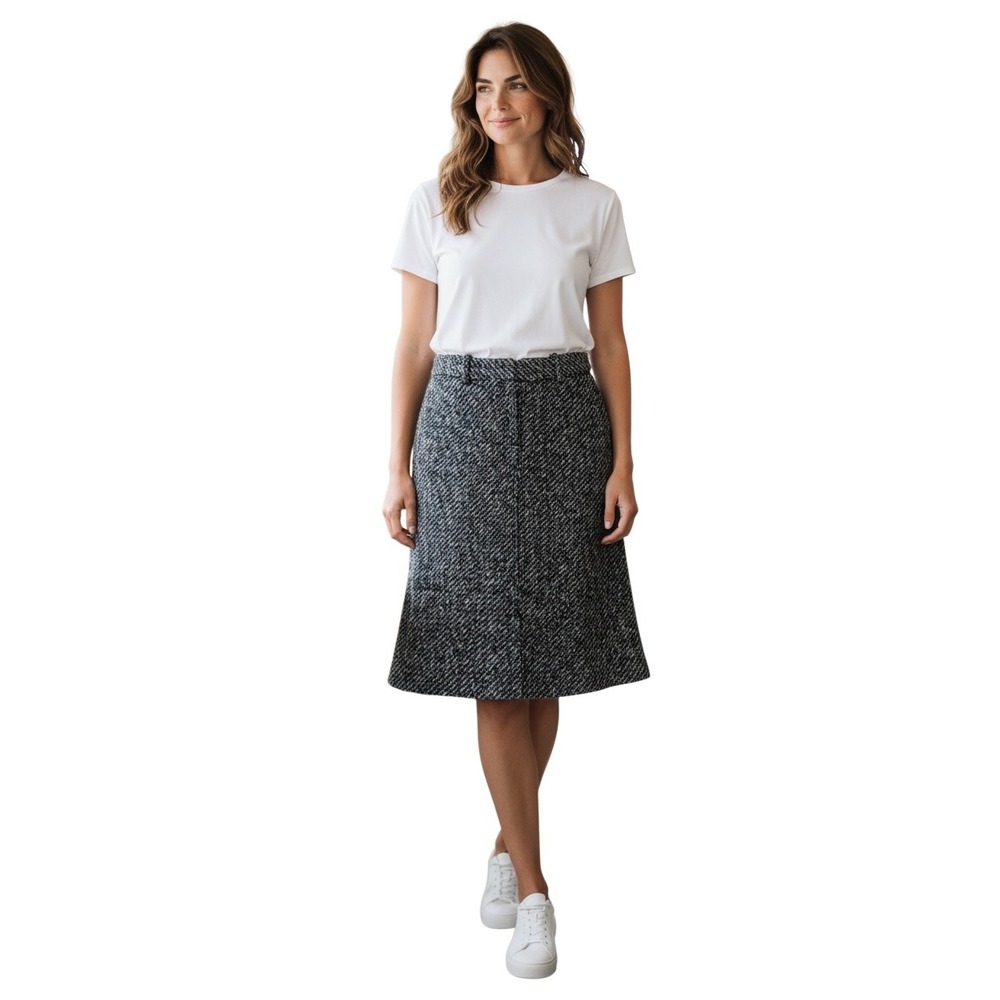 Theory Grey Wool Blend Tweed A-Line Skirt Size 6 Salt and Pepper Office Wear